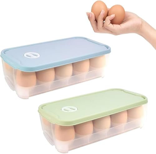 HAOMEEDUO 2 Pcs Hueveras para Frigorifico Caja para Huevos Portahuevos para Nevera Envase para Huevos Huevera Apilable Contenedor para huevos Almacenamiento de Huevos para Transportar 10 Huevos M o L