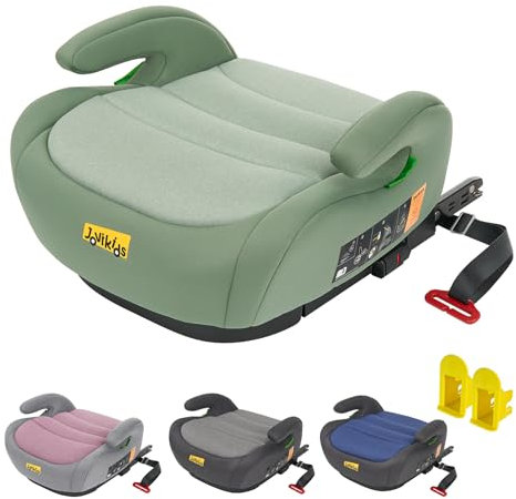 Jovikids Sitzerhöhung Auto Kinder ISOFIX, ECE R129 Kindersitzerhöhung 125-150cm, Verdickter Stoffbezug & Isofix Einführhilfe, Leicht Waschbar (Hellgrün, Kein Becherhalter)