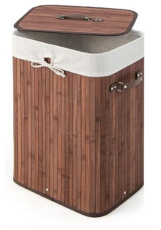 Multigot Bamboo Laundry Basket, 72L Clothes Storage Hamper with Removable Liner Bag & Lid, Portable Washing Room Basket for Laundry Room Bedroom (Coffee)