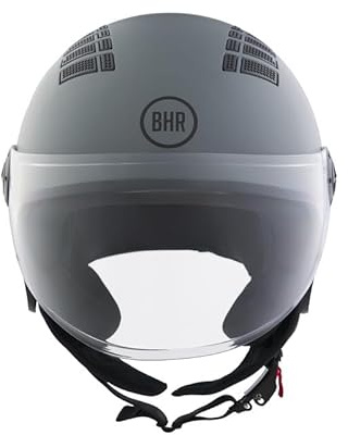 BHR Casque moto demi-jet 834 Flow homologué ECE 22.06, 16 points de ventilation, visière anti-rayures, déverrouillage micrométrique, gris mat, M