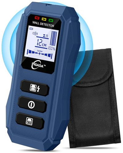 Leitungssuchgerät PIGADA bis zu 12 cm,Leitungssucher Ortungsgerät mit Schutztasche,Stromleitungsfinder wand Metallsuchgerät Kabelfinder 6 in 1 Wand Scanner Detektor für Holzbalken/Eisenmetalle/Kabel