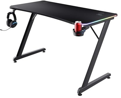 Trust Gaming GXT 709 Luminus Mesa Gaming LED RGB, 10 Modos de Color, Alimentación USB, Soporte de Auriculares y para Vasos, Escritorio Gaming 120 x 60 para Ordenador, Oficina, Gamer - Negro