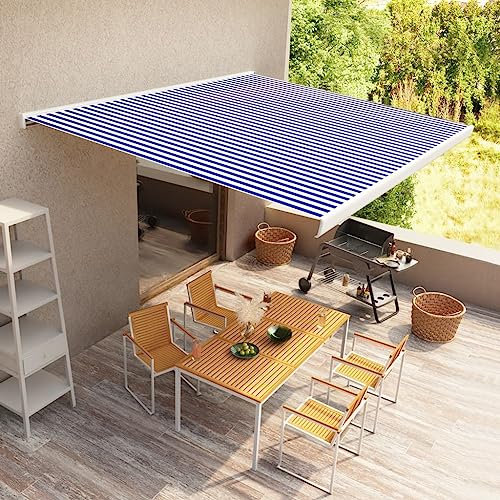Tende da Sole per Balconi Tende da Sole per Bistrot Tende da Sole per Ristoranti Tenda a Cassonetto Motorizzata 400x300 cm Blu e Bianco Adatto per Negozi, Giardini, Terrazze, Ristoranti