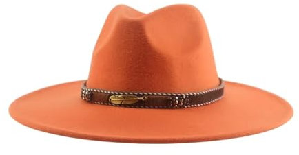 SOYNIA Fedora Trilby Filzhut Hut Fedora-Hüte Krempenband Gürtel Damenhüte Rot Hochzeit Kirchenhüte Für Damen 56–58 cm (Erwachsene) Orange