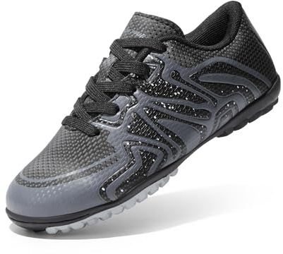 DREAM PAIRS Kids Botas de Fútbol Sala Niños Transpirables Unisex Zapatillas de Fútbol Deportivas para Exteriores Artificial Cesped,Size 36,Negro/Gris Oscuro/Blanco,SDSO2413K