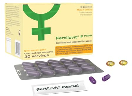 Fertilovit PCOS | Vitaminas para la Regulación del Ciclo en el Síndrome de Ovario Poliquístico | Ideal para el Apoyo a la Concepción | 60 Cápsulas + 30 Sticks para 30 Días