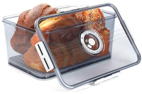 Bread Bin Airtight Bread Bins for Kitchen Counter, Kitchen Storage Containers with Lid, Bread Storage with Time Recording, Bread Box for Homemade Bread, Toast, Bagel, Donut and Cookies.（Large）