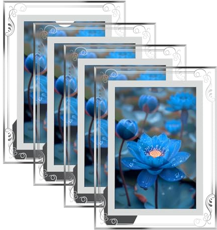 JMIATRY 6x4 Photo Frames Set of 6, Silver Mirrored Glass Picture Frame, Glass Photo Frame for Desktop Display and Home Decoration