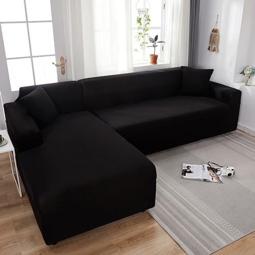 DSXH Sofabezug 2/1/3/4 Sitzer, Sofa überzug L U Form Ecksofa Stretch Sofa/Couch überzug, Universal Couchbezug, Sofa Cover Sofa überwurf Sofaschoner (L Form Ecksofa Erfordert Zwei) (Schwarz, 3-Sitzer)