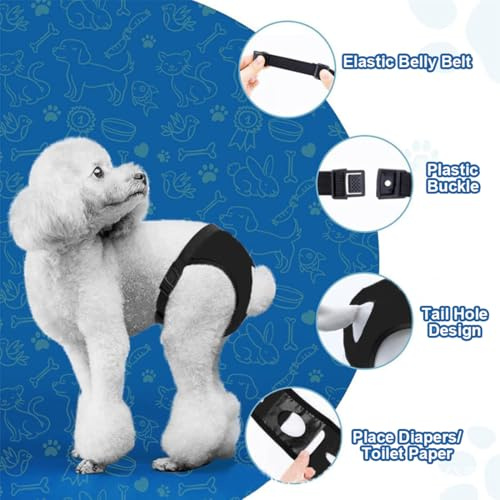 QEDBOJE 2er Packung Wiederverwendbare Hundewindeln für Weibchen Hunde Läufigkeit, Waschbare Schutzhöschen, Hundehose mit 6 Damenbinde, Verstellbare Schutzhose (M)