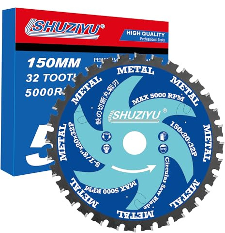 LSHUZIYU 5-7/8”(150mm)-32T, Metal Cutting Circular Saw Blade, Arbor 20mm with 5/8-10mm Washer. Compatible with Cordless Saw, Ferrous Metal, Steel Iron Bar, Sheet, Angle Cutting | Arbor 20mm with 5/8-10mm Washer. Compatible with Cordless Saw, Ferrous Metal, Iron Bar, Sheet, Angle Cutting
