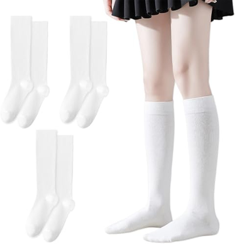 UILYNIU 3 Pares Calcetines Hasta Rodilla para Mujer, de Pantorrilla, Largos Casual, Navideños, para Calentar (Blanco)