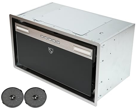 K&H Dunstabzugshaube 52cm Einbauhaube [UMLUFT & ABLUFT] - Abzugshaube mit Metall Fettfilter - Dunstabzug Inkl. 2 Aktivkohlefilter - Cooker Hood - SSG-52 - Energieklasse A+ (Edelstahl + Schwarzes Glas)