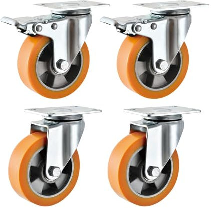 Heavy Duty Casters Set of 4 Locking Swivel Casters and Fixed Caster Wheels for Furniture No Noise Castor Wheels for Tool Box Cart 7.5cm/2.9in Casters