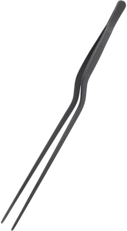 uxcell Kitchen Tweezers Stainless Steel, 10 Inch Food Tongs Fine Cooking Tweezers Set Extra-Long Tweezer Tongs for Cooking Grill Baking BBQ, Black Clip