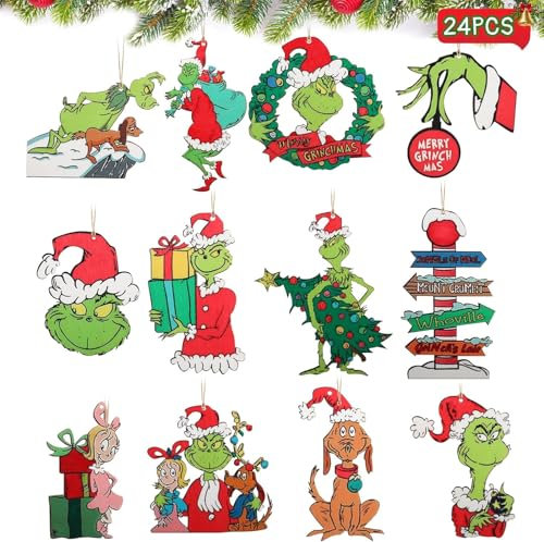BOHJPIS 24 Stück -Weihnachtsdekorationen, hängende Ornament, Weihnachtsbaumschmuck, Zuhause, Party Christmas Decorations (Holz)