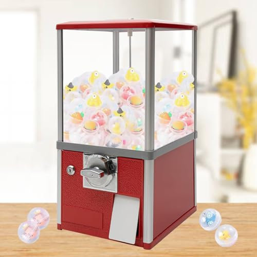 bcomedrag Capsules Vending Machine, Commercial Candy Gumball Machine, Round Capsules Bouncy Ball Dispenser For 4.5-5.5 Cm, Coin-Operated Vending Machine,Red