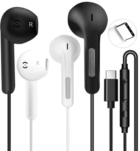 USB C Headphones wired for Samsung Galaxy iPhone 17 16 USBC Earphones wired | 2 Pack USB-C Earphones Wired with Mic & Volume Control Type C Earbuds Wired USB C Headphones for iPhone 17 16 15 Pro Huawei