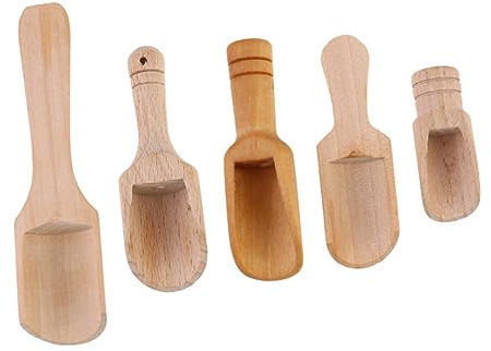 OFFSCH Set 5 Pezzi Paletta Di Legno e Cucchiaio Da Tè Per Cucina e Ristorante, Accessori in Legno Inodore Per Spezie, Farina e Caffè, Adatti Per Uso Domestico e Negozi Di Tè