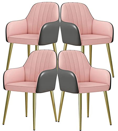 Set mit 4 Küchenstühlen aus PU-Leder mit ergonomischen Armlehnen, Rückenlehne und vergoldetem Fuß aus Karbonstahl, ideal für Theke, Lounge, Wohnzimmer und Empfangsbereich