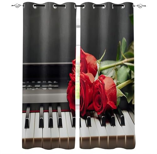 Rptidmv Vorhänge mit Ösen 2er Set Rosen Modern Blickdichte Vorhang Thermovorhang Kälteschutz Verdunklungsvorhänge für Wohnzimmer Schlafzimmer Kinderzimmer 140 x 175 cm (BxH)