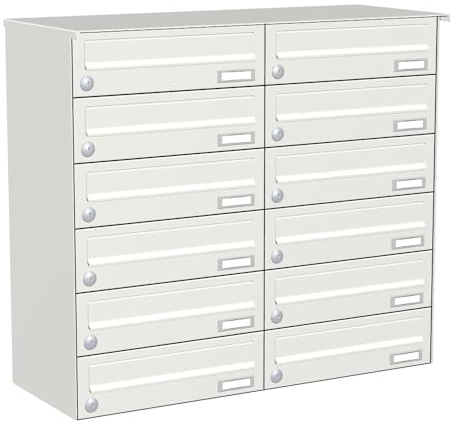 KNOBLOCH Briefkastenanlage | Aufputz | 12-Fach | Verkehrsweiß RAL 9016 | waagerecht | optional 2. Namensschild & 3 Schlüssel
