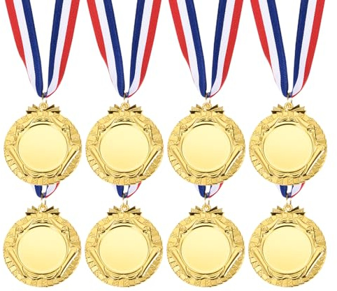 PATIKIL Medaglie Premio, 8 Pezzi Primo Secondo Terzo Premio Medaglie Vincitore con Nastri Collo per Eventi Sportivi Competizioni Gare di Ortografia, Larghezza 2.5 Pollici, Oro