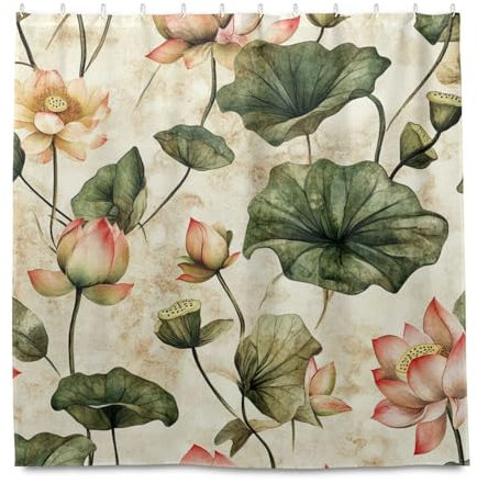 miaozhen Tenda da doccia in tessuto impermeabile da 182 x 182 cm con gancio India Flower Beauty Flowers Tessuto in poliestere lavabile in lavatrice Tenda da doccia per bagno principale cortinas para