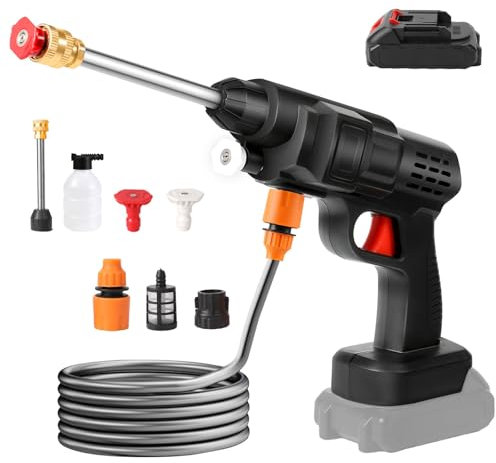 Nettoyeur Haute Pression sans Fil 60 Bar, 300W Nettoyeur Haute Pression à Batterie, Pistolet à Eau pour Lavage De Voiture avec Batteries, Tuyau 5m, Pulvérisateur de Mousse (B-1 Batterie)