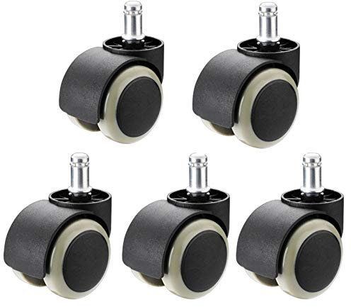 5 Stück Bürostuhlrollen, 50 mm Bürorollen, drehbare Ersatz-Doppelrollen, leise 360-Grad-Lenkrollen, perfekt für Hartholzböden, Teppich, Laminat und Fliesen (grau)