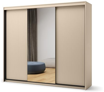 Skjutdörrsskåp 250 cm med spegel och LED – svart sandbeige – Trend TS-02 sovrum modernt
