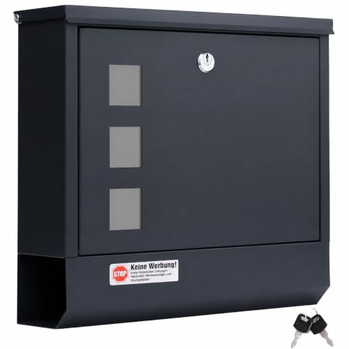 Zedelmaier XL Briefkasten mit Zeitungsfach,Postkasten Edelstahl,Anthrazit | Wandbriefkasten,DIN B5,Sichtfenster,Schloss mit 2 Schlüsseln,Verzinktes Blech,Einfache Montage,Mailbox,briefkasten günstig