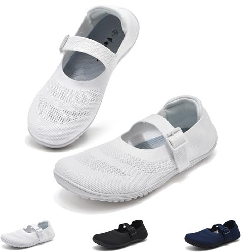 Wizshoe Damen Ballerina Flache Schuhe Slip On Ballerinas Elegant Walking Flats Bequem Sneakers Sommer Barfuss Schuhe Damenschuhe Frauen Breite Fitness Yoga Stoffschuhe Gymnastikschuhe Weiß 40EU