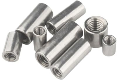 ZBORAVPIX Lange runde Kupplungsmutter， Überwurfmutter, M6-M12, Edelstahl 304, silberfarben, 1/2/5 Stück, 20–40 mm(1pc M12 Od18mm,20mm (L))