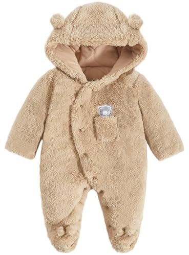 WYTbaby Newborn Baby Snowsuit Winter Fleece Hooded Romper Footie Jumpsuit Outfits 0-12 Months