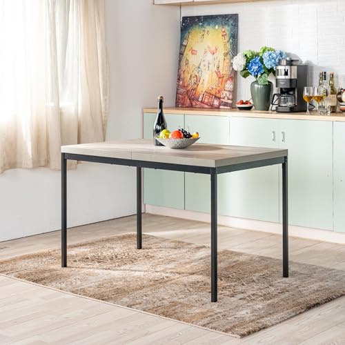 FurnitureR Tables de Salle à Manger en Grise, Style Épuré et Élégant pour 4 à 6 Personnes, Plateau en Bois Epais avec Structure Métallique, pour Cuisine, Salle à Manger, 120x70x75cm