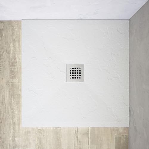 Piatto Doccia in Marmoresina Bianco Antiscivolo Effetto Pietra con Griglia Copripiletta h3cm (Bianco, 80x80)