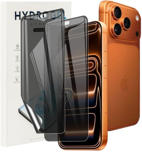 KUSINHOKA Protector Pantalla de Privacidad para iPhone 17 Pro, [2 Piezas] Anti-Espía Hidrogel Flexible Full Cobertura Película Protectora, Anti-arañazos Film Protector para iPhone 17 Pro