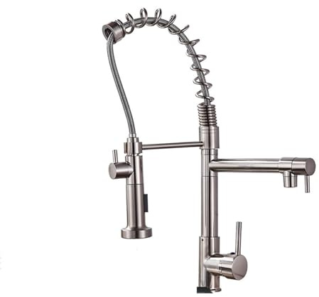 Rubinetto da Cucina Estraibile Nero e Rosa, Miscelatore per Acqua Calda e Fredda con Doppio beccuccio, Finitura in Nichel Spazzolato, Design Moderno da Montare sul Ponte per cucine