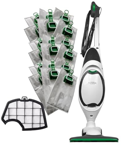 PIESSEONLINE Aspirapolvere VK150 Follettofrigene - 900W di Potenza con Spazzola HD50 Integrata - Filtri HEPA - Cavo Rinforzato di 7m - Pulizia Efficace su Ogni Superficie (Scopa + 12 Sacchetti)