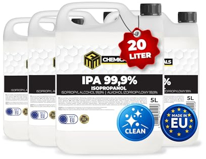 MRM Chemicals - Isopropanol 99,9% IPA 4 x 5L – Isopropylalkohol Reinigungsalkohol für Elektronik, Glas, Auto & Werkstatt – Klebereste Entferner, fettlösend & rückstandsfrei