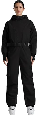 GSOU SNOW Womens Ski Suit One Piece Snow Suit Asymmetric Design Utility Jumpsuit Jacket Waterproof Insulated for Snow Sports