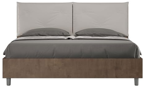 BS COM Letto matrimoniale contenitore doppia alzata 160x190 Noce cuscini similpelle tortora