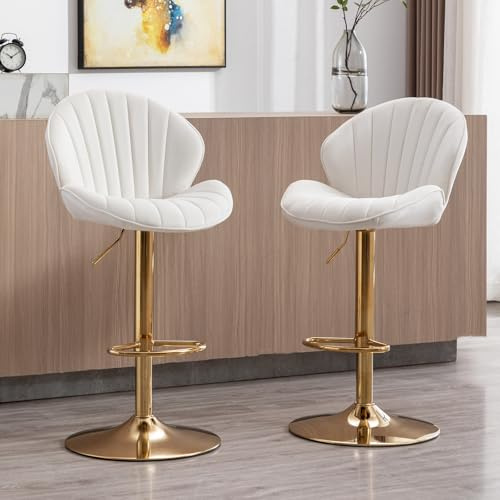 Ya-Home Tabourets de Bar Pivotants en Velours Lot de 2, Beige