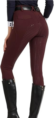MWAHJU Pantalon d'équitation en Silicone antidérapant, séchage Rapide, Moulant, for Le Cyclisme, for Les examens équestres pour Femme Fille(Wine Red,S)