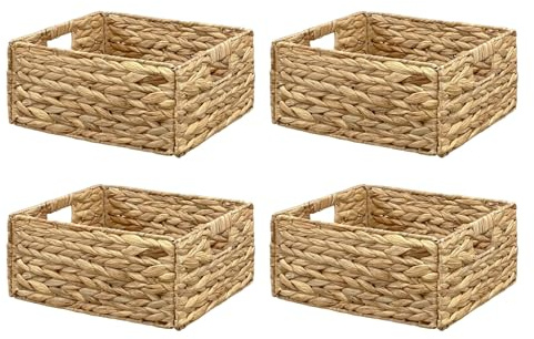 4Stück kallax einsatz Wasserhyazinthe körbe aufbewahrung für Regale, faltbar kallax boxen, geflochten Aufbewahrungskorb Wäschekorb für Regale gewebte Behälter für Badezimmer (30cmx34cmx15cm)
