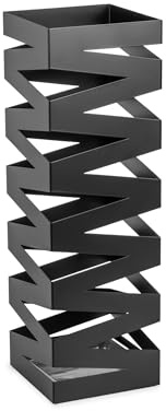 TAISSU - Paragüero Mod. NIVO - Color Negro Mate - Con Ganchos para Paraguas Plegables y Bandeja Recoge Goteo - 15,5 x 15,5 x 49 cm - Acero - Paragüero para Recibidor