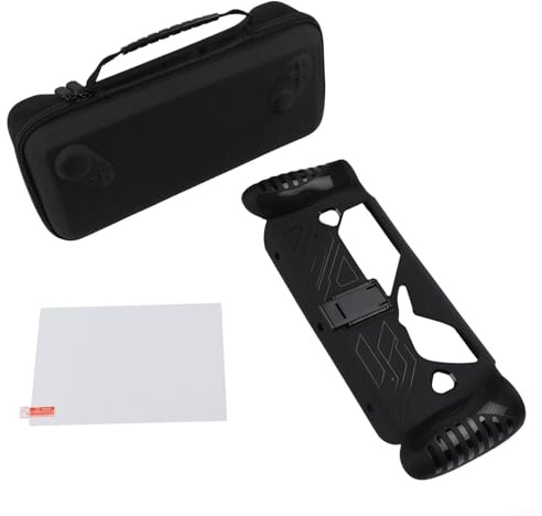 Custodia protettiva in TPU e pellicola protettiva in vetro temperato con custodia, adatta per console di gioco portatile ROG per XBOX Ally-X, nero (trasparente)