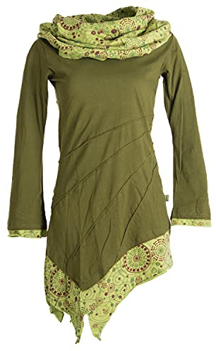 Vishes - Alternative Bekleidung - Asymmetrisches Kleid aus Baumwolle mit Schalkragen Olive 40 (L)