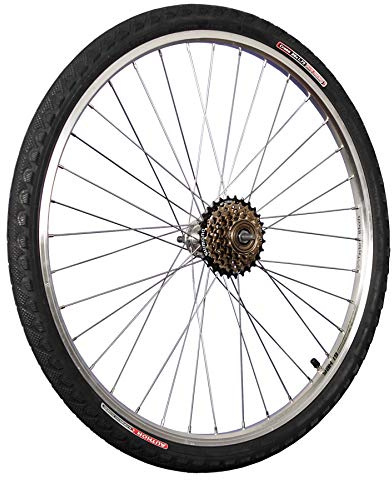 26 Zoll Hinterrrad Aluminium Hohlkammer mit 6 Fach Zahnkranz und Bereifung V-Brake